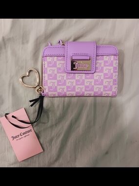 Juicy Couture Lavender Monogram Zip Wallet with Heart Charm NWT!